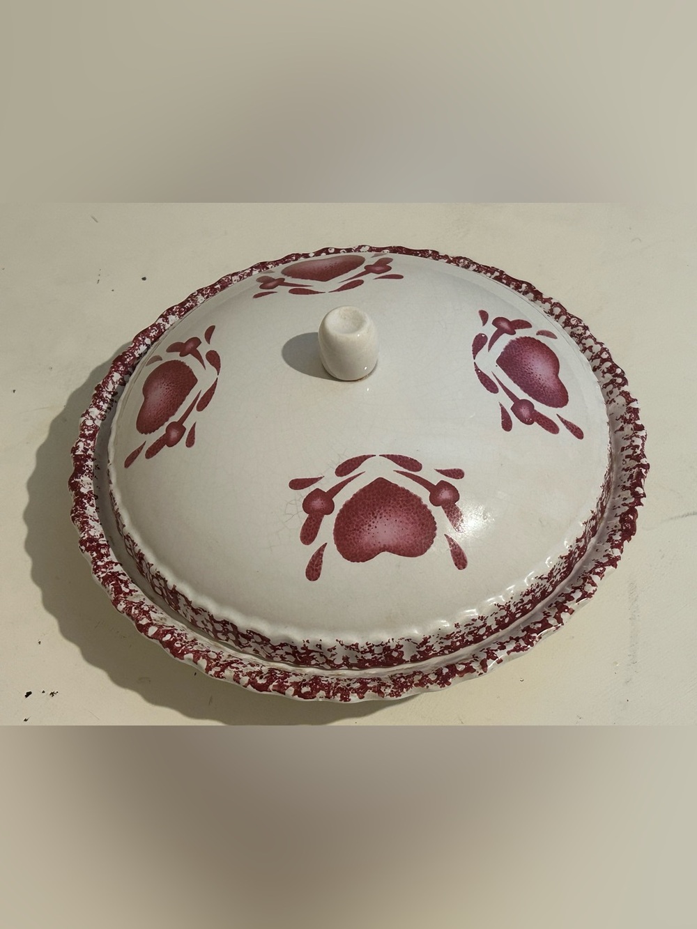 Vtg Ceramic Covered Pie Dish